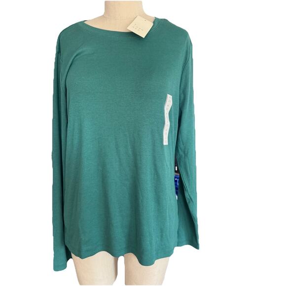 New A New Day Size XL Green Ribbed Long Sleeve Top Crew Neck - Picture 1 of 4
